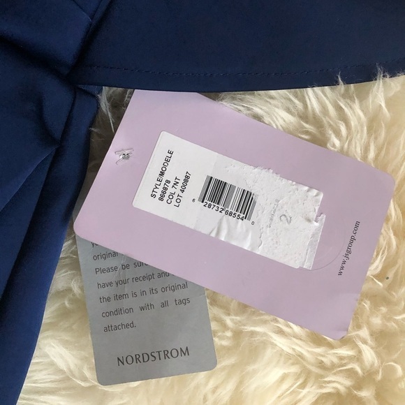 JS Collections Faux Wrap Bonded Satin Navy Gown 2 - Picture 5 of 8